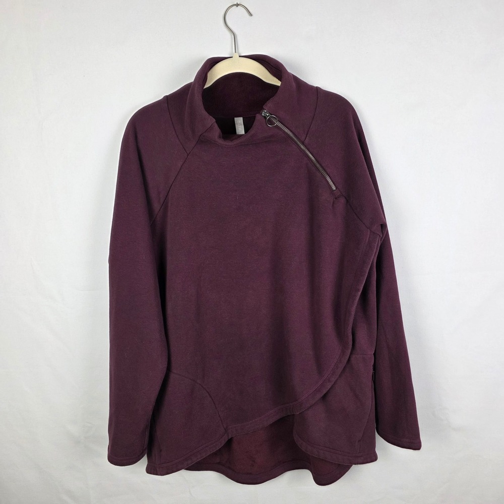 Athleta Asymmetric Zip Fleece Sweatshirt Plum Burgundy XL Tulip Hem Pullover
